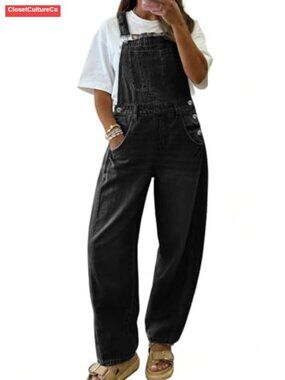 100% Cotton Wide Leg Denim Overalls Adjustable Strap Bib Jeans